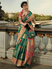 Women's Blend Green Woven Design Designer Saree With Blouse Piece-KHDIJA343001