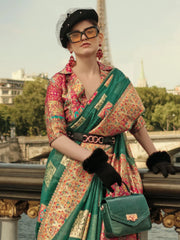 Women's Blend Green Woven Design Designer Saree With Blouse Piece-KHDIJA343001