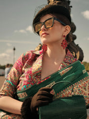 Women's Blend Green Woven Design Designer Saree With Blouse Piece-KHDIJA343001