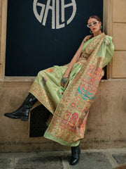 Women's  Blend Light Green Woven Design Designer Saree With Blouse Piece-KHDIJA343003