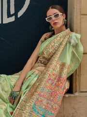 Women's  Blend Light Green Woven Design Designer Saree With Blouse Piece-KHDIJA343003