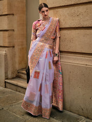 Women's  Blend Lavendar Woven Design Designer Saree With Blouse Piece-KHDIJA343010