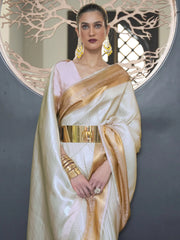 Women's  Blend Off White Woven Design Designer Saree With Blouse Piece-KHITAB245001