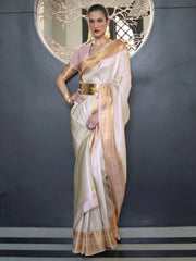 Women's  Blend Off White Woven Design Designer Saree With Blouse Piece-KHITAB245001