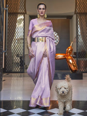 Women's Blend Lavendar Woven Design Designer Saree With Blouse Piece-KHITAB245002