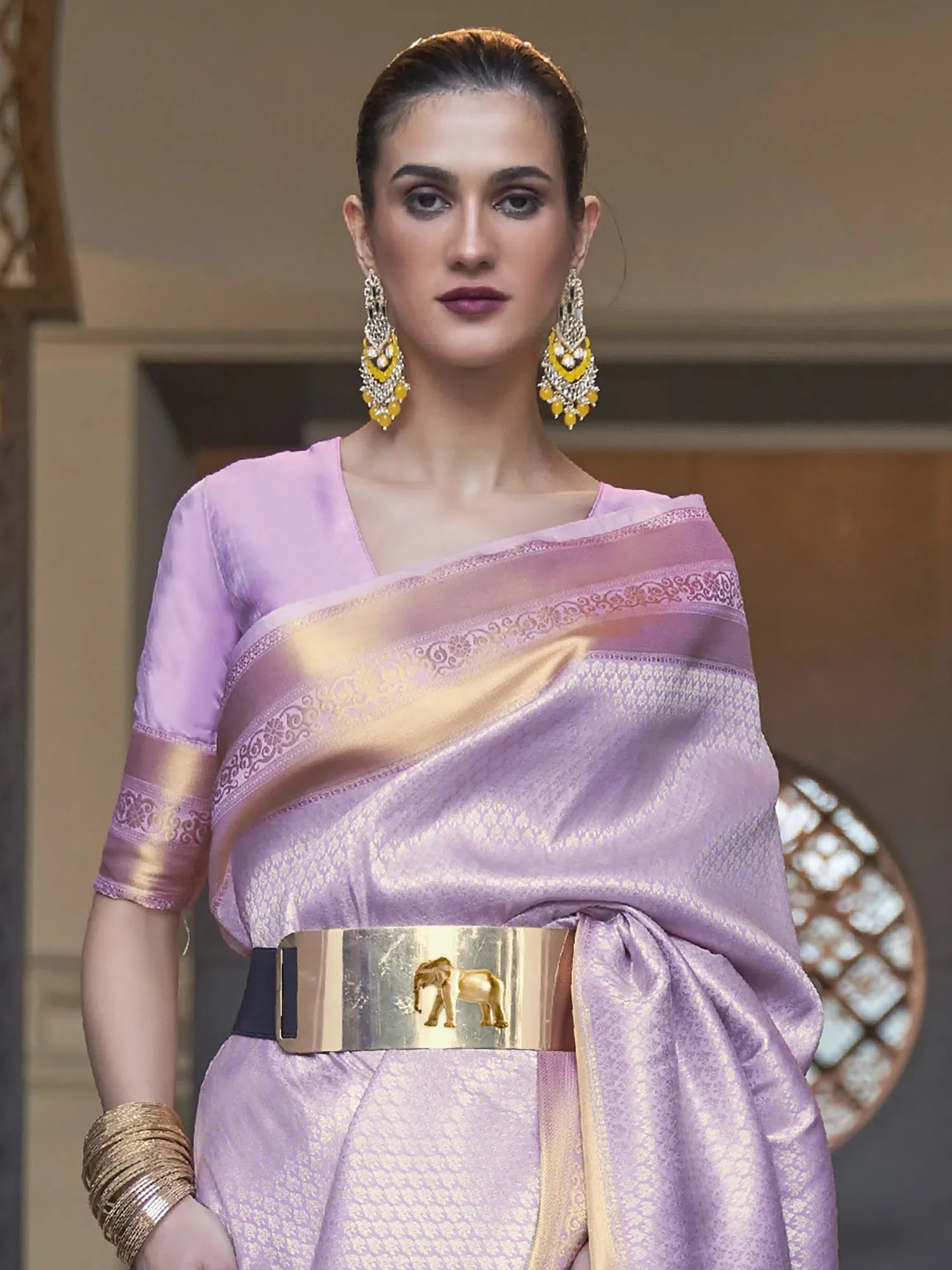 Lavender Woven Polyester Saree with Blouse | Indian Sarees