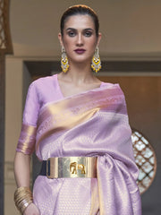 Women's Blend Lavendar Woven Design Designer Saree With Blouse Piece-KHITAB245002