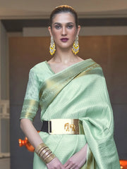 Women's Blend Sea Green Woven Design Designer Saree With Blouse Piece-KHITAB245003