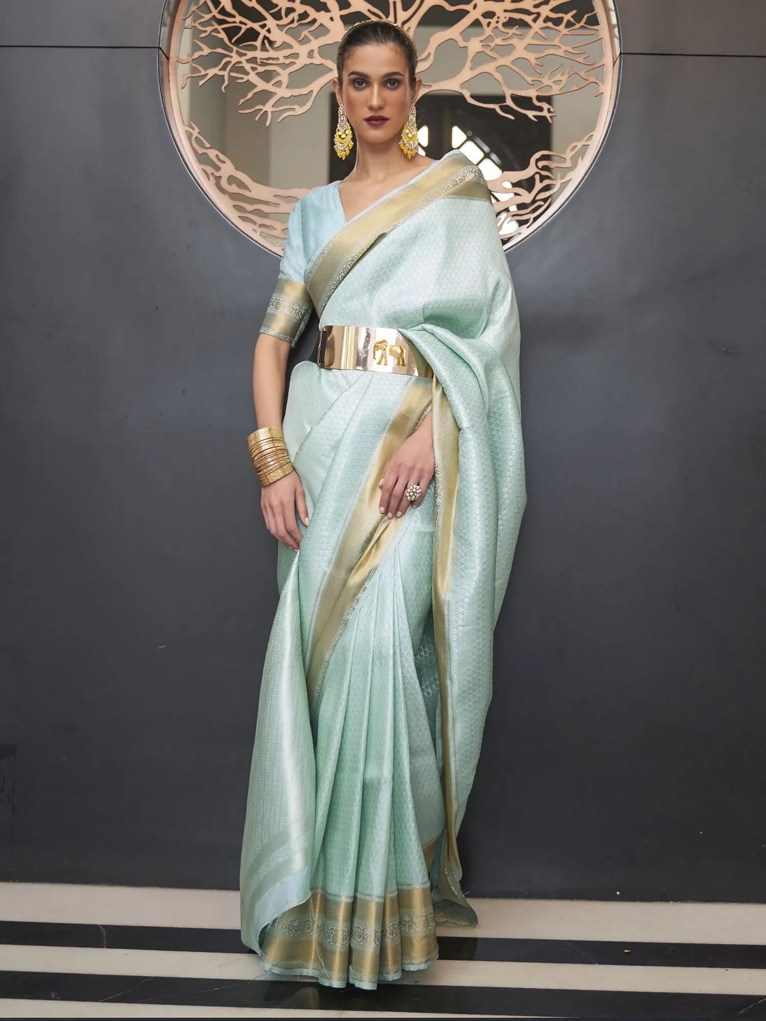 Turquoise Woven Polyester Saree | Designer Sarees India
