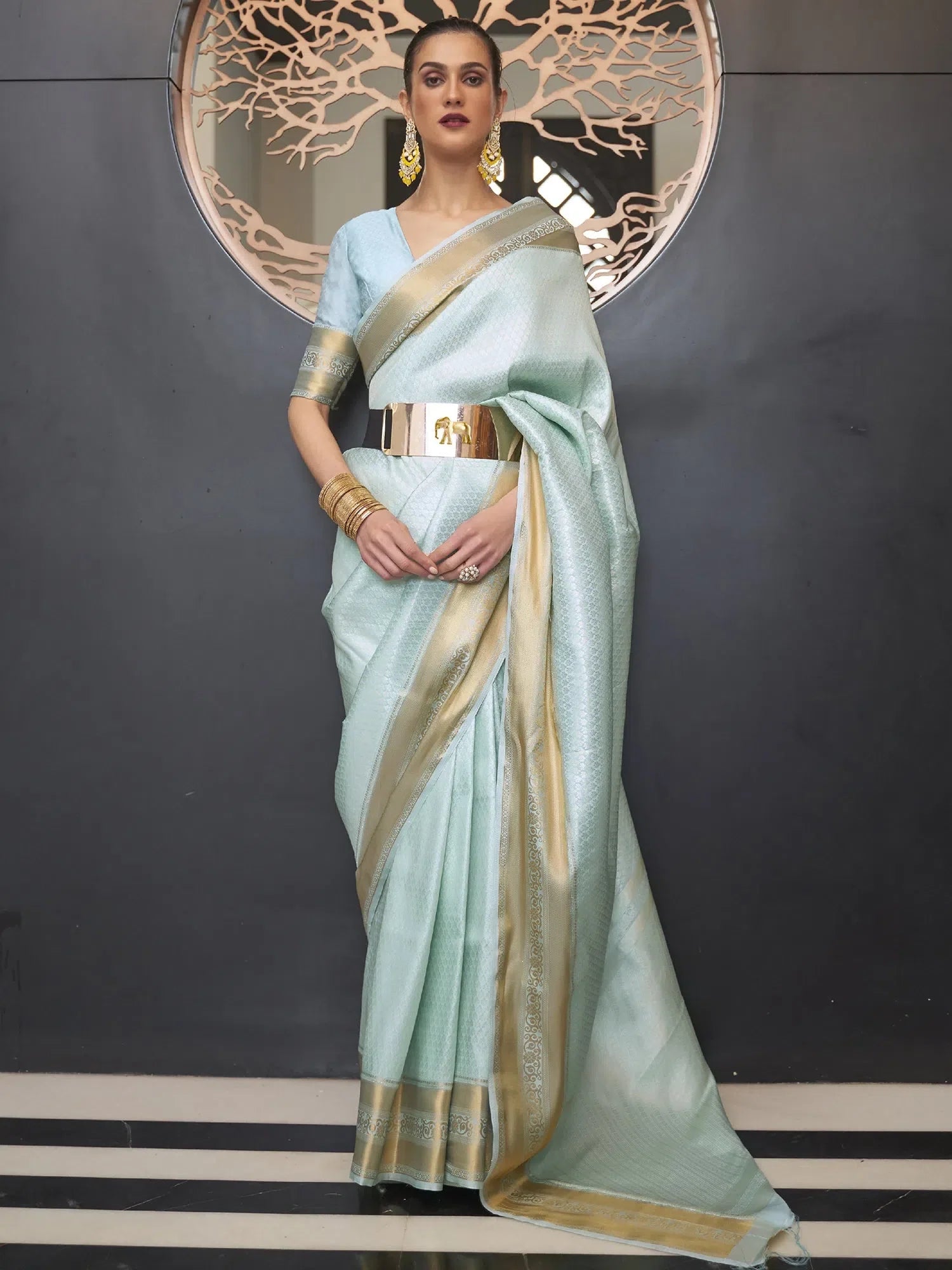 Turquoise Woven Polyester Saree | Designer Sarees India