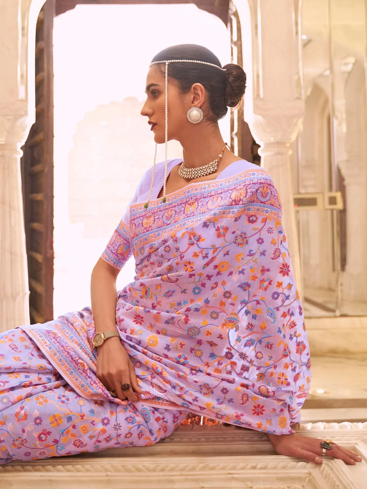 Women's Blend Lavendar Woven Design Celebrity Saree With Blouse Piece-KHUBNI240005