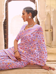 Women's Blend Lavendar Woven Design Celebrity Saree With Blouse Piece-KHUBNI240005
