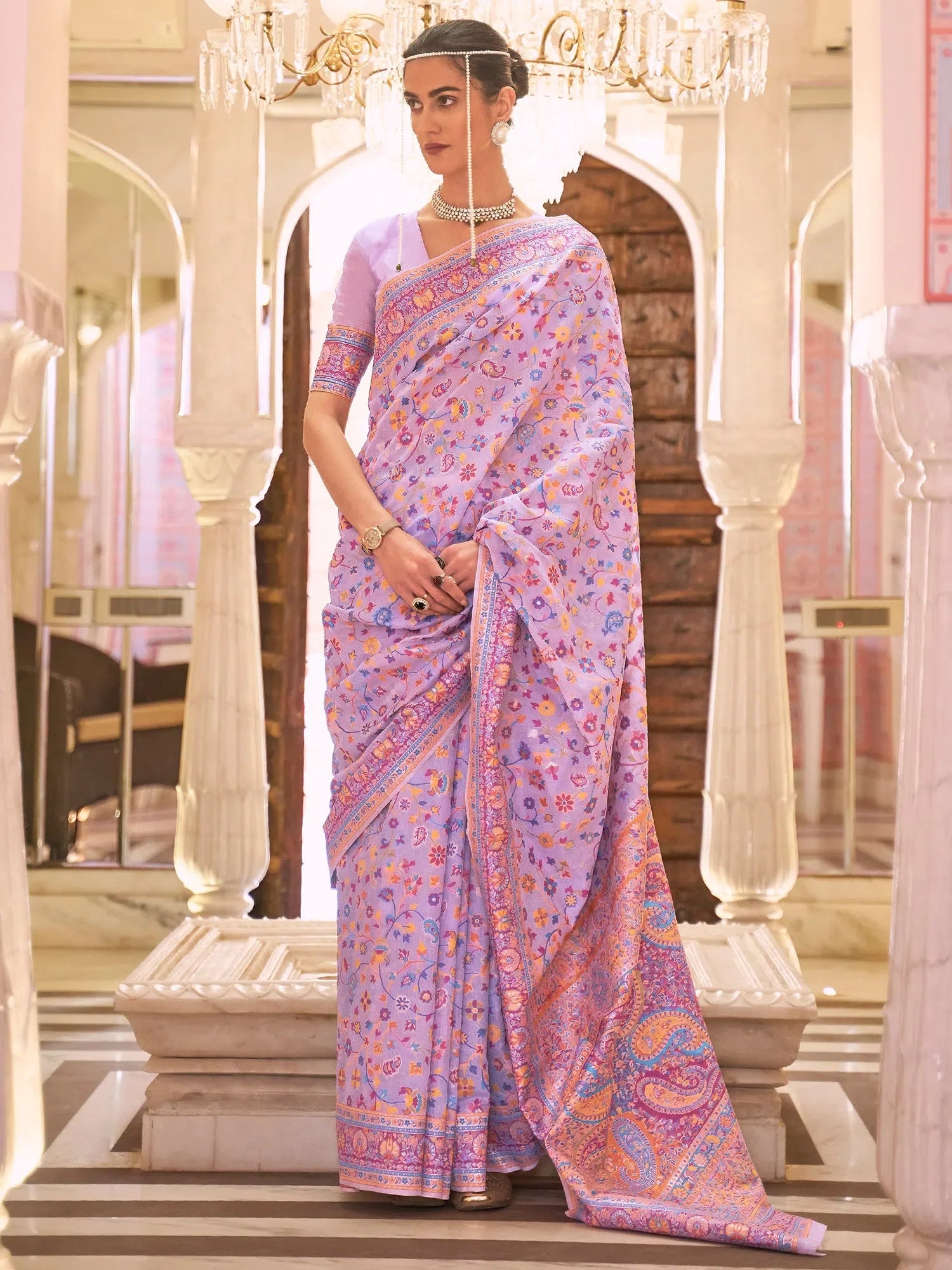 Lavender Polyester Saree with Blouse - Designer Sarees India
