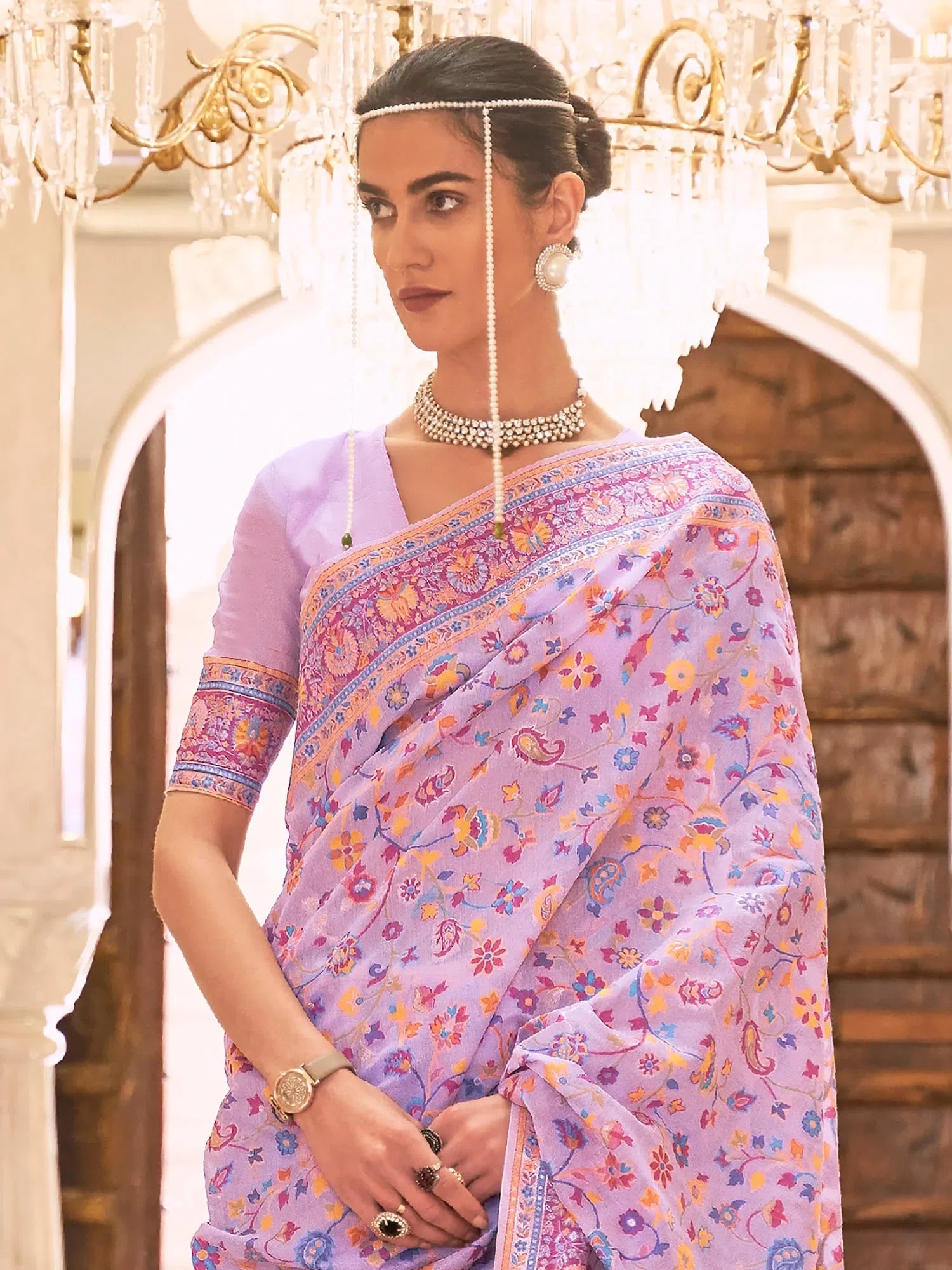 Lavender Polyester Saree with Blouse - Designer Sarees India