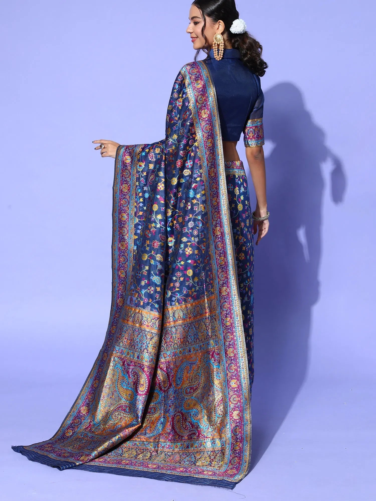 Navy Blue Woven Saree - Indian Sari Style