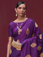 Women's Pure  Purple Woven Design Designer Saree With Blouse Piece-KHUSHT266001