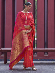 Women's Pure  Peach Woven Design Designer Saree With Blouse Piece-KHUSHT266003