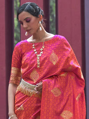 Women's Pure  Peach Woven Design Designer Saree With Blouse Piece-KHUSHT266003