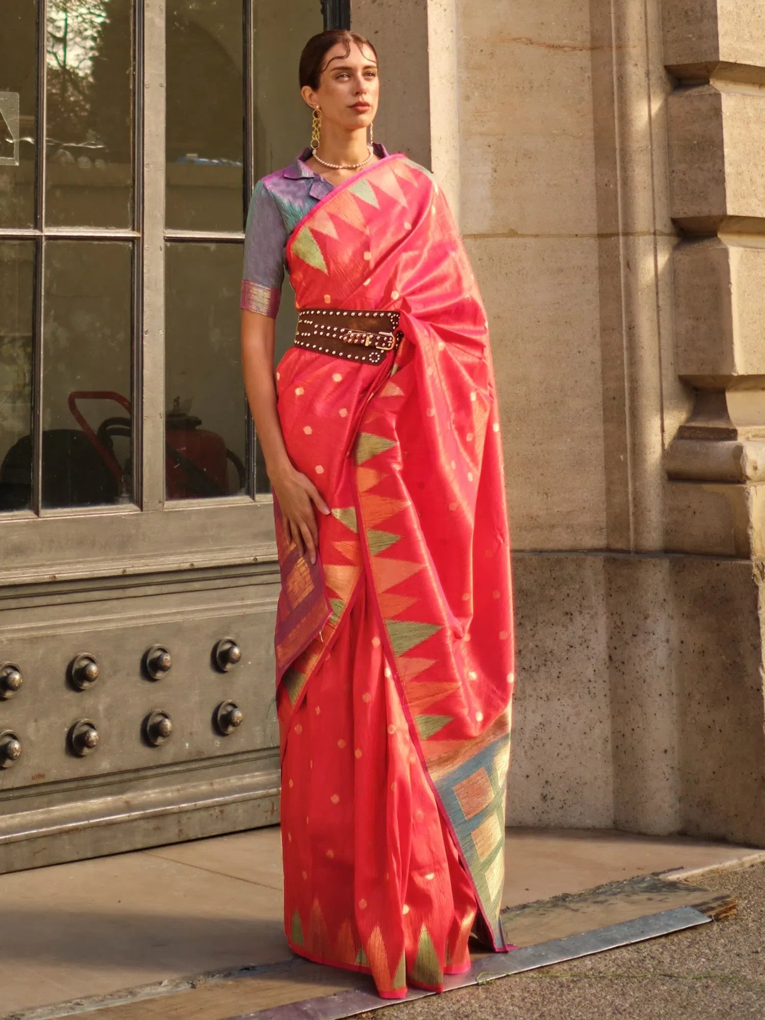 Pink Designer Saree with Blouse - Indian Sarees
