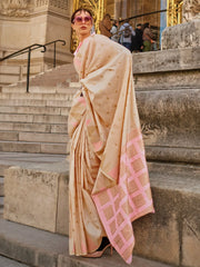 Women's  Blend Cream Woven Design Designer Saree With Blouse Piece-KHWAB349007