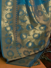 Women's  Blend Blue Woven Design Handloom Saree With Blouse Piece-KIHRIKA259001