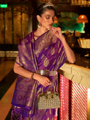 Women's  Blend Purple Woven Design Handloom Saree With Blouse Piece-KIHRIKA259003