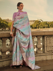 Women's Satin Light Blue Woven Design Designer Saree With Blouse Piece-KIKI340005