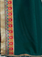 Women's Vichitra Teal Blue Embellished Designer Saree With Blouse Piece-KIMORA81604