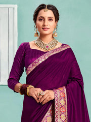 Women's Vichitra Purple Embellished Designer Saree With Blouse Piece-KIMORA81606