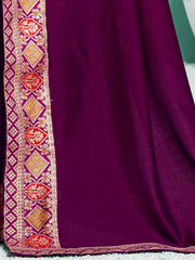 Women's Vichitra Purple Embellished Designer Saree With Blouse Piece-KIMORA81606