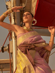 Women's  Blend Mauve Woven Design Designer Saree With Blouse Piece-KING305001