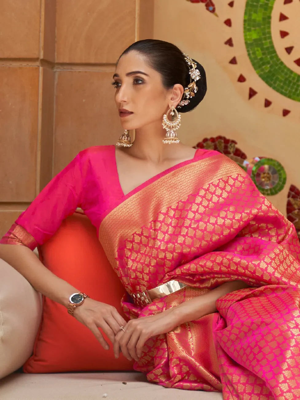 Pink Polyester Saree - Indian Sarees, Designer Sarees India