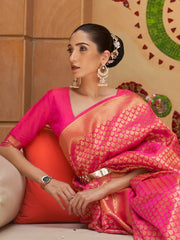 Women's  Blend Pink Woven Design Handloom Saree With Blouse Piece-KINKB198002