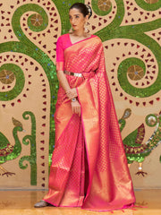 Women's  Blend Pink Woven Design Handloom Saree With Blouse Piece-KINKB198002