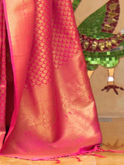 Women's  Blend Pink Woven Design Handloom Saree With Blouse Piece-KINKB198002