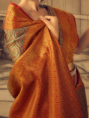 Women's Blend Gold Woven Design Designer Saree With Blouse Piece-KINKHAB1203