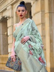 Women's Brasso Sea Green Embellished Designer Saree With Blouse Piece-KINSEL331006