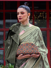 Women's Brasso Olive Embellished Designer Saree With Blouse Piece-KINSEL331007