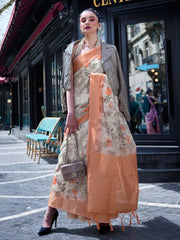Women's Brasso Off White Embellished Designer Saree With Blouse Piece-KINSEL331009