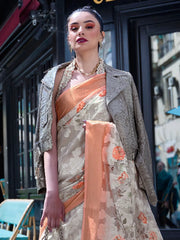 Women's Brasso Off White Embellished Designer Saree With Blouse Piece-KINSEL331009