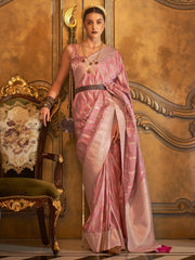 Women's Blend Pink Woven Design Designer Saree With Blouse Piece-KIROZA7003