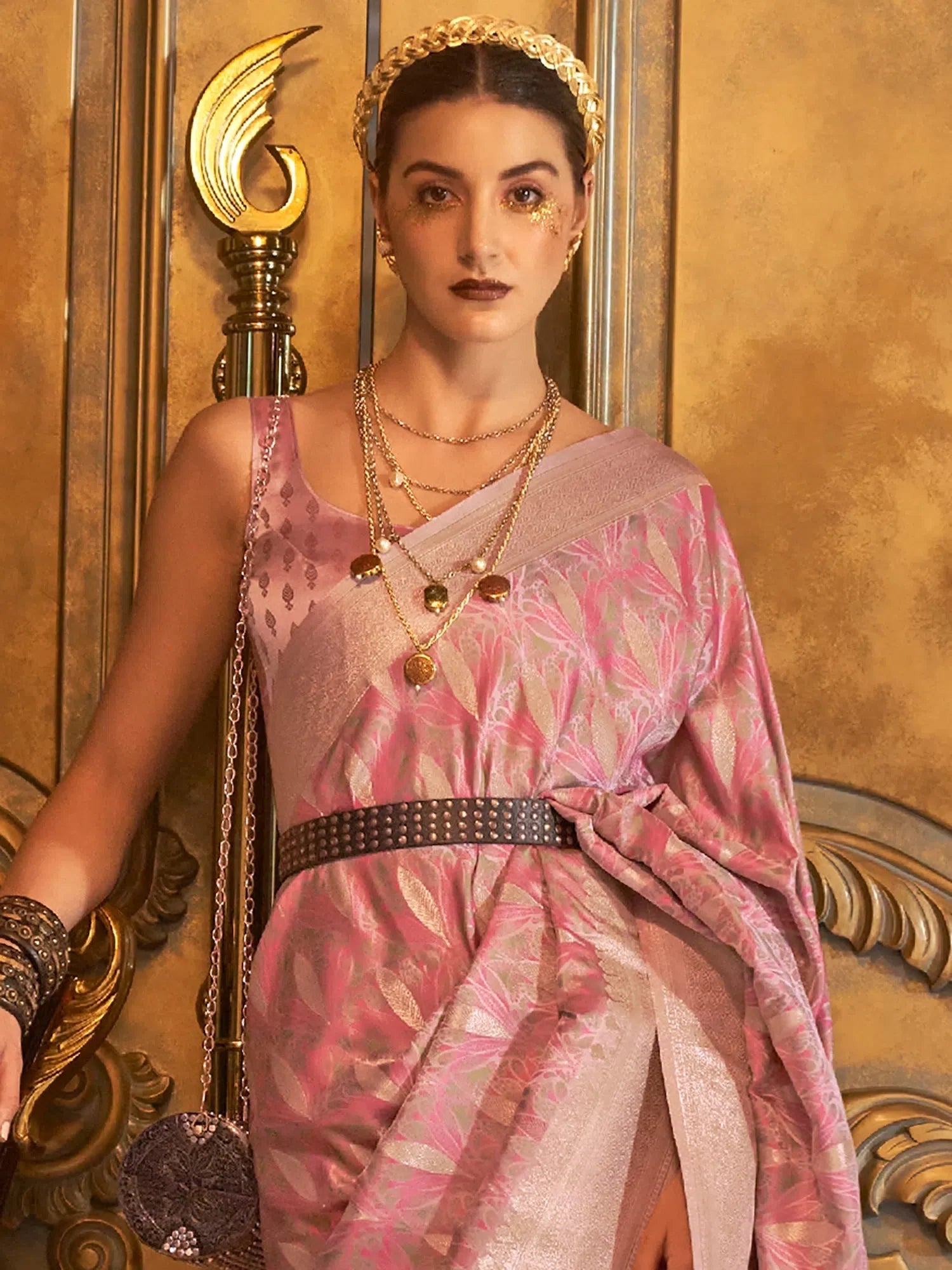 Pink Handwoven Polyester Saree with Blouse | Classic Indian Sarees