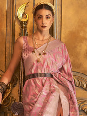 Women's Blend Pink Woven Design Designer Saree With Blouse Piece-KIROZA7003