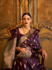 Women's  Blend Purple Woven Design Designer Saree With Blouse Piece-KIROZA7004