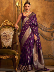 Women's  Blend Purple Woven Design Designer Saree With Blouse Piece-KIROZA7004