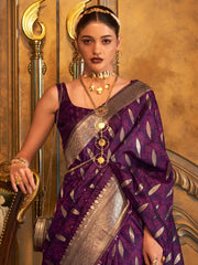 Women's  Blend Purple Woven Design Designer Saree With Blouse Piece-KIROZA7004