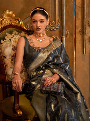 Women's  Blend Grey Woven Design Designer Saree With Blouse Piece-KIROZA7006