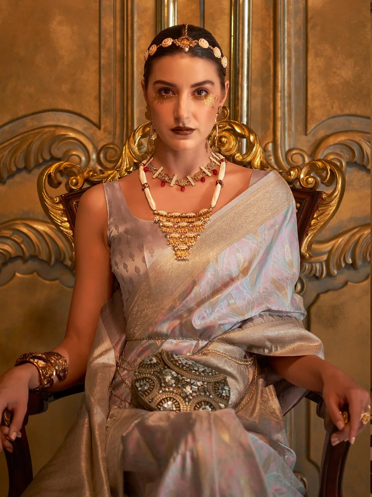 Women's  Blend Mauve Woven Design Designer Saree With Blouse Piece-KIROZA7007