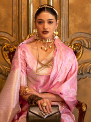 Women's Blend Pink Woven Design Designer Saree With Blouse Piece-KIROZA7010