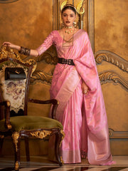 Women's Blend Pink Woven Design Designer Saree With Blouse Piece-KIROZA7010